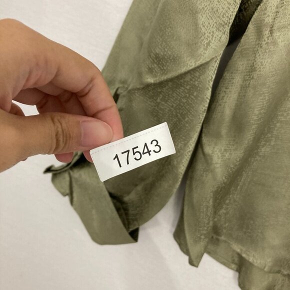 New Linea by Louis Dell'Olio Green Silk QVC Ruffle Artsy Textured Button Down XL - Picture 10 of 10